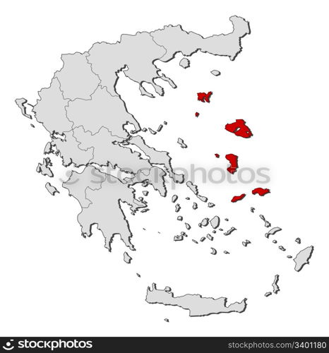 Map of Greece, North Aegean highlighted. Political map of Greece with the several states where North Aegean is highlighted.