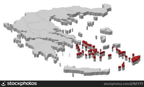 Map of Greece, South Aegean highlighted. Political map of Greece with the several states where South Aegean is highlighted.