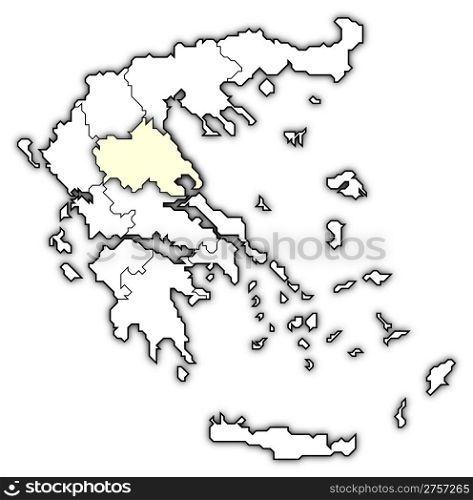 Map of Greece, Thessaly highlighted. Political map of Greece with the several states where Thessaly is highlighted.
