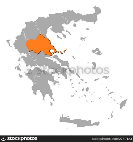 Map of Greece, Thessaly highlighted. Political map of Greece with the several states where Thessaly is highlighted.