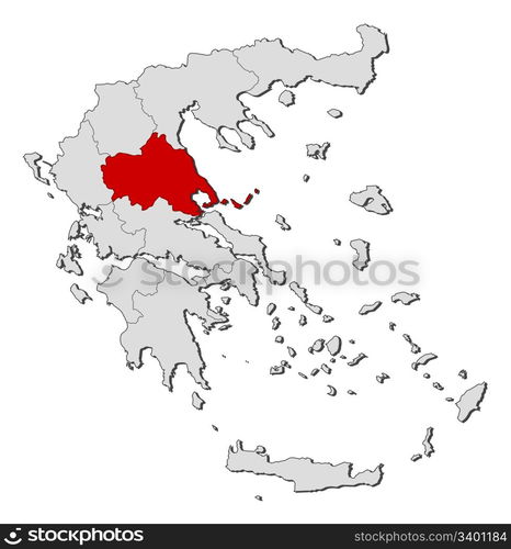 Map of Greece, Thessaly highlighted. Political map of Greece with the several states where Thessaly is highlighted.