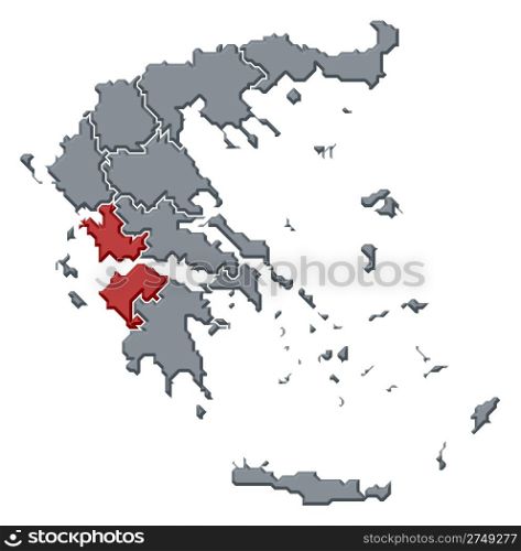 Map of Greece, West Greece highlighted. Political map of Greece with the several states where West Greece is highlighted.