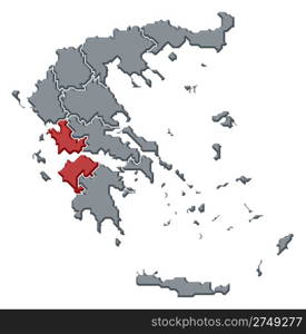 Map of Greece, West Greece highlighted. Political map of Greece with the several states where West Greece is highlighted.