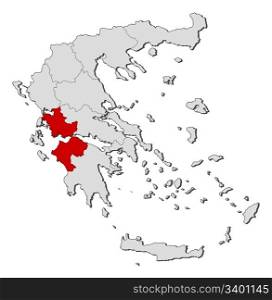 Map of Greece, West Greece highlighted. Political map of Greece with the several states where West Greece is highlighted.