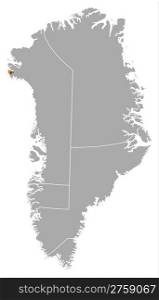 Map of Greenland, Thule Air Base highlighted. Political map of Austria with the several municipalities where Thule Air Base is highlighted.