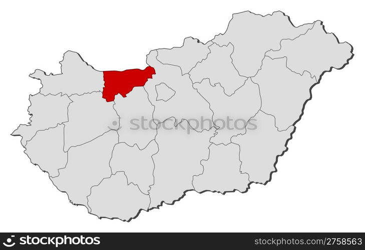 Map of Hungary, KomaromEsztergom highlighted. Political map of Hungary with the several