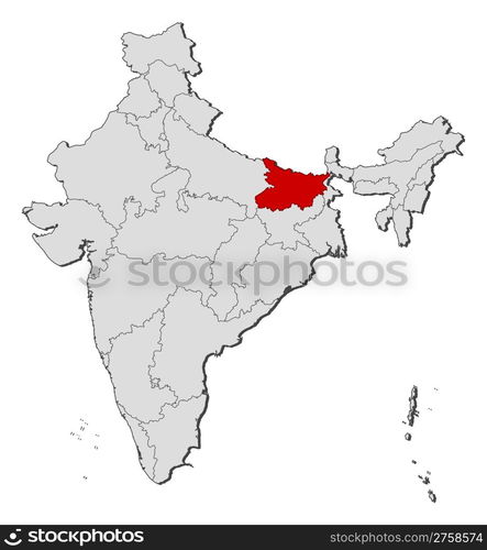 Map of India, Bihar highlighted. Political map of India with the ...