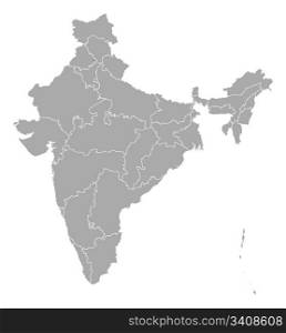 Map of India, Chandigarh highlighted. Political map of India with the several states where Chandigarh is highlighted.