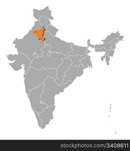 Map of India, Uttar Pradesh highlighted. Political map of India with ...