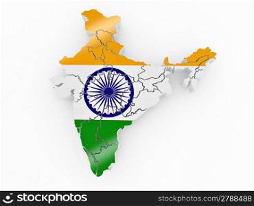 Map of India in Indian flag colors. 3d