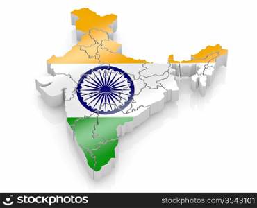 Map of India in Indian flag colors. 3d