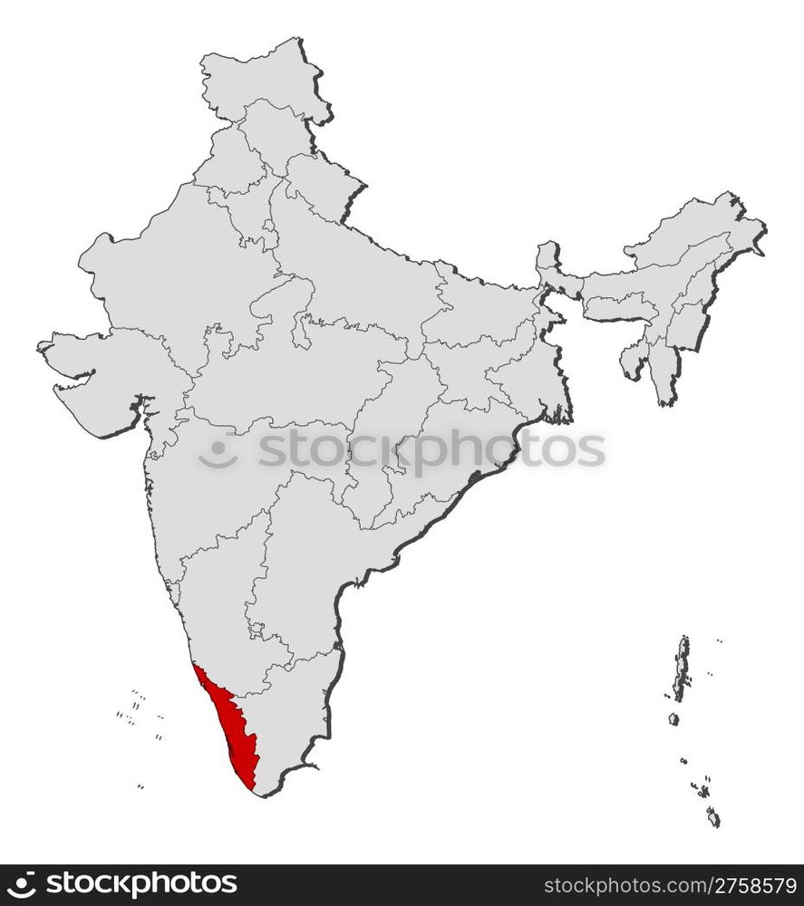 Map of India, Kerala highlighted. Political map of India with the ...