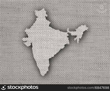 Map of India on old linen