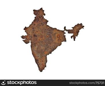 Map of India on rusty metal