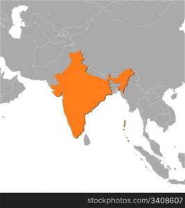 Map of India. Political map of India with the several states.