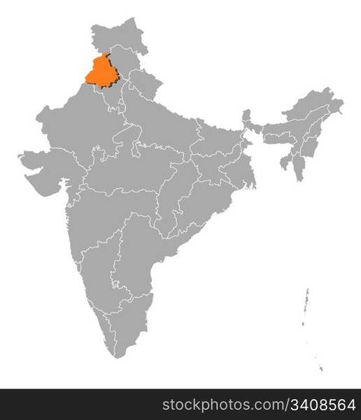 Map of India, Haryana highlighted. Political map of India with the ...