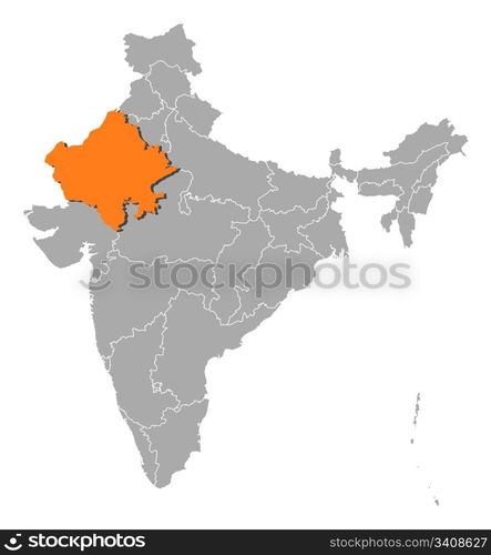 Map of India, Rajasthan highlighted. Political map of India with the ...