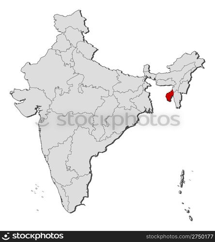 Map of India, Tripura highlighted. Political map of India with the ...