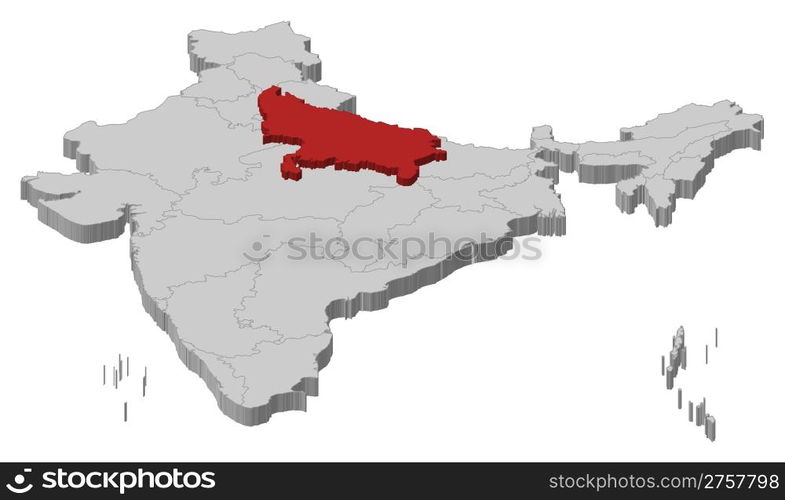 Map of India, Uttar Pradesh highlighted. Political map of India with ...