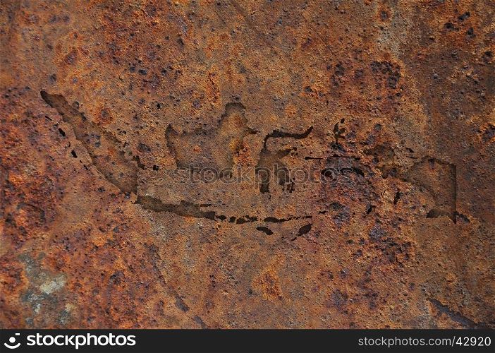 Map of Indonesia on rusty metal