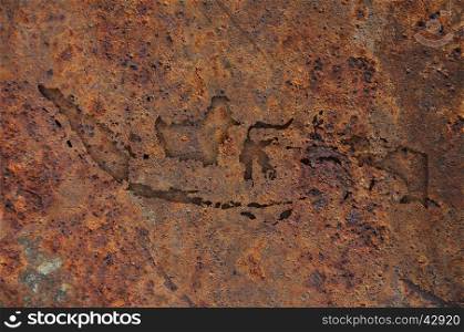 Map of Indonesia on rusty metal
