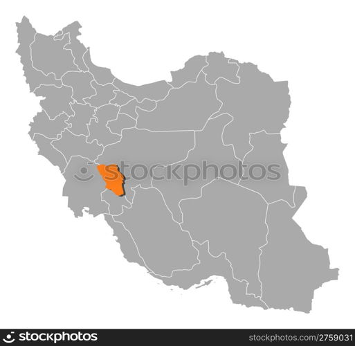 Map of Iran, Chaharmahal and Bakhtiari highlighted. Political map of Iran with the several provinces where Chaharmahal and Bakhtiari is highlighted.