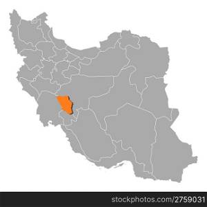 Map of Iran, Chaharmahal and Bakhtiari highlighted. Political map of Iran with the several provinces where Chaharmahal and Bakhtiari is highlighted.