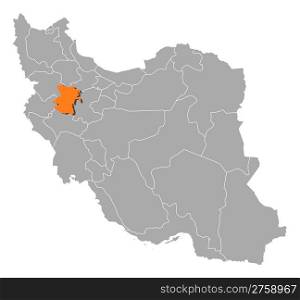 Map of Iran, Hamedan highlighted. Political map of Iran with the several provinces where Hamedan is highlighted.