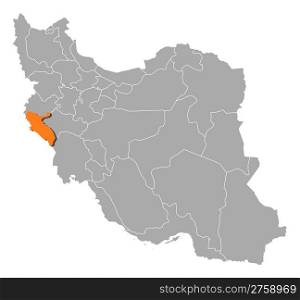 Map of Iran, Ilam highlighted. Political map of Iran with the several provinces where Ilam is highlighted.