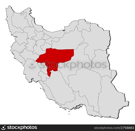 Map of Iran, Isfahan highlighted. Political map of Iran with the several provinces where Isfahan is highlighted.