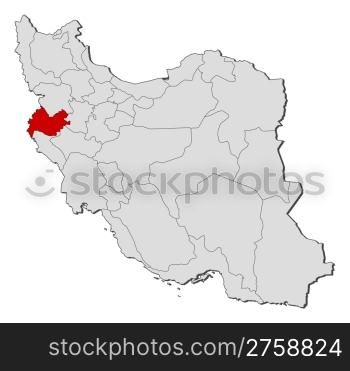 Map of Iran, Kermanshah highlighted. Political map of Iran with the several provinces where Kermanshah is highlighted.