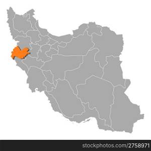 Map of Iran, Kermanshah highlighted. Political map of Iran with the several provinces where Kermanshah is highlighted.