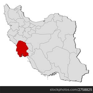 Map of Iran, Khuzestan highlighted. Political map of Iran with the several provinces where Khuzestan is highlighted.