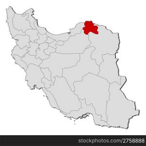 Map of Iran, North Khorasan highlighted. Political map of Iran with the several provinces where North Khorasan is highlighted.