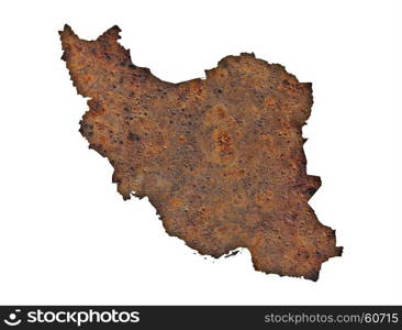 Map of Iran on rusty metal