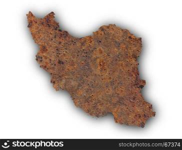 Map of Iran on rusty metal