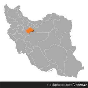 Map of Iran, Qom highlighted. Political map of Iran with the several provinces where Qom is highlighted.