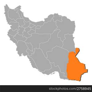 Map of Iran, Sistan and Baluchestan highlighted. Political map of Iran with the several provinces where Sistan and Baluchestan is highlighted.