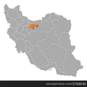 Map of Iran, Tehran highlighted. Political map of Iran with the several provinces where Tehran is highlighted.