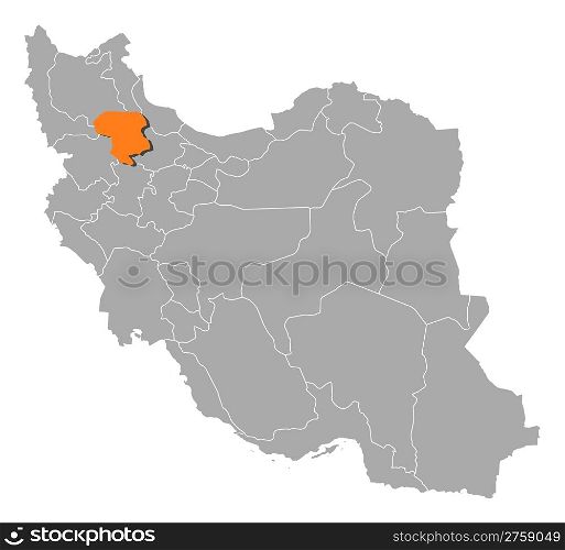 Map of Iran, Zanjan highlighted. Political map of Iran with the several provinces where Zanjan is highlighted.
