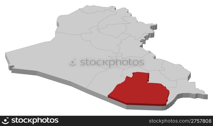 Map of Iraq, Al Muthanna highlighted. Political map of Iraq with the several governorates where Al Muthanna is highlighted.