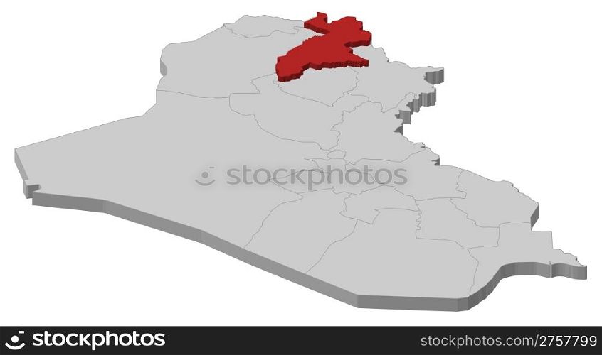 Map of Iraq, Arbil highlighted. Political map of Iraq with the several governorates where Arbil is highlighted.