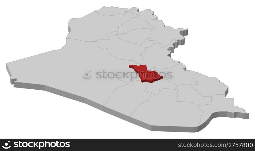 Map of Iraq, Babil highlighted. Political map of Iraq with the several governorates where Babil is highlighted.