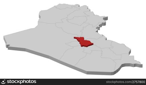 Map of Iraq, Babil highlighted. Political map of Iraq with the several governorates where Babil is highlighted.