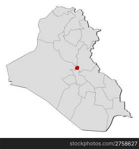 Map of Iraq, Bagdad highlighted. Political map of Iraq with the several governorates where Bagdad is highlighted.