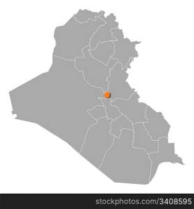 Map of Iraq, Bagdad highlighted. Political map of Iraq with the several governorates where Bagdad is highlighted.
