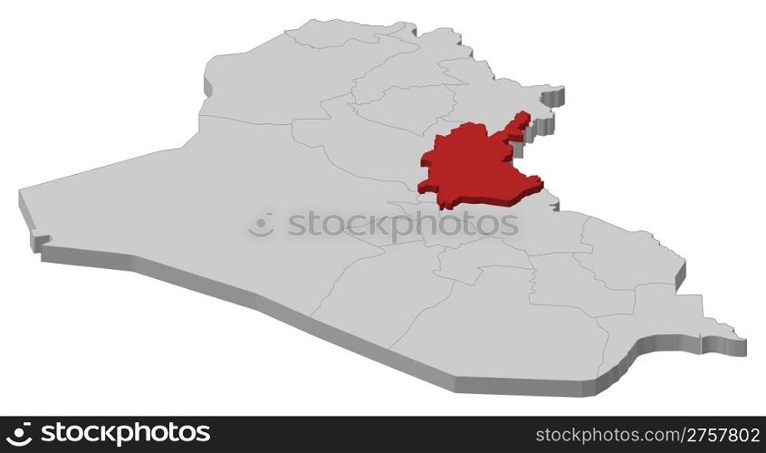 Map of Iraq, Diyala highlighted. Political map of Iraq with the several governorates where Diyala is highlighted.