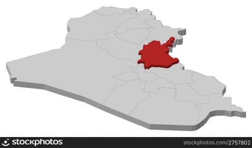 Map of Iraq, Diyala highlighted. Political map of Iraq with the several governorates where Diyala is highlighted.