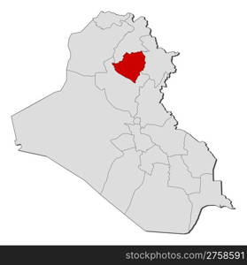 Map of Iraq, Kirkuk highlighted. Political map of Iraq with the several governorates where Kirkuk is highlighted.