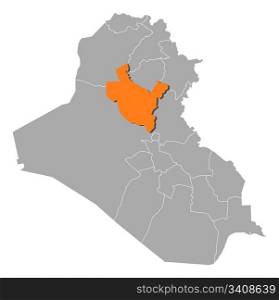 Map of Iraq, Salah ad Din highlighted. Political map of Iraq with the several governorates where Salah ad Din is highlighted.